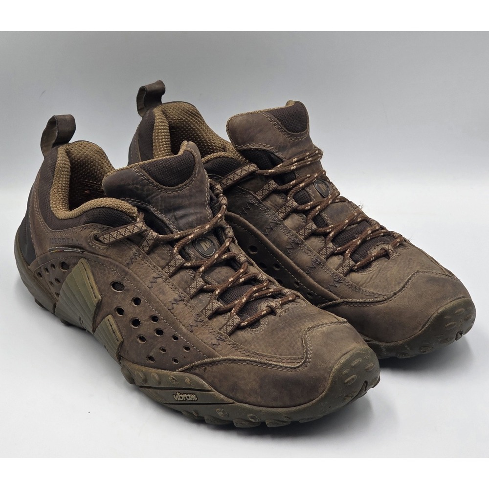 Merrell Intercept J75117 Men's 10 Dark Brown Leather Hiking Trail Shoes